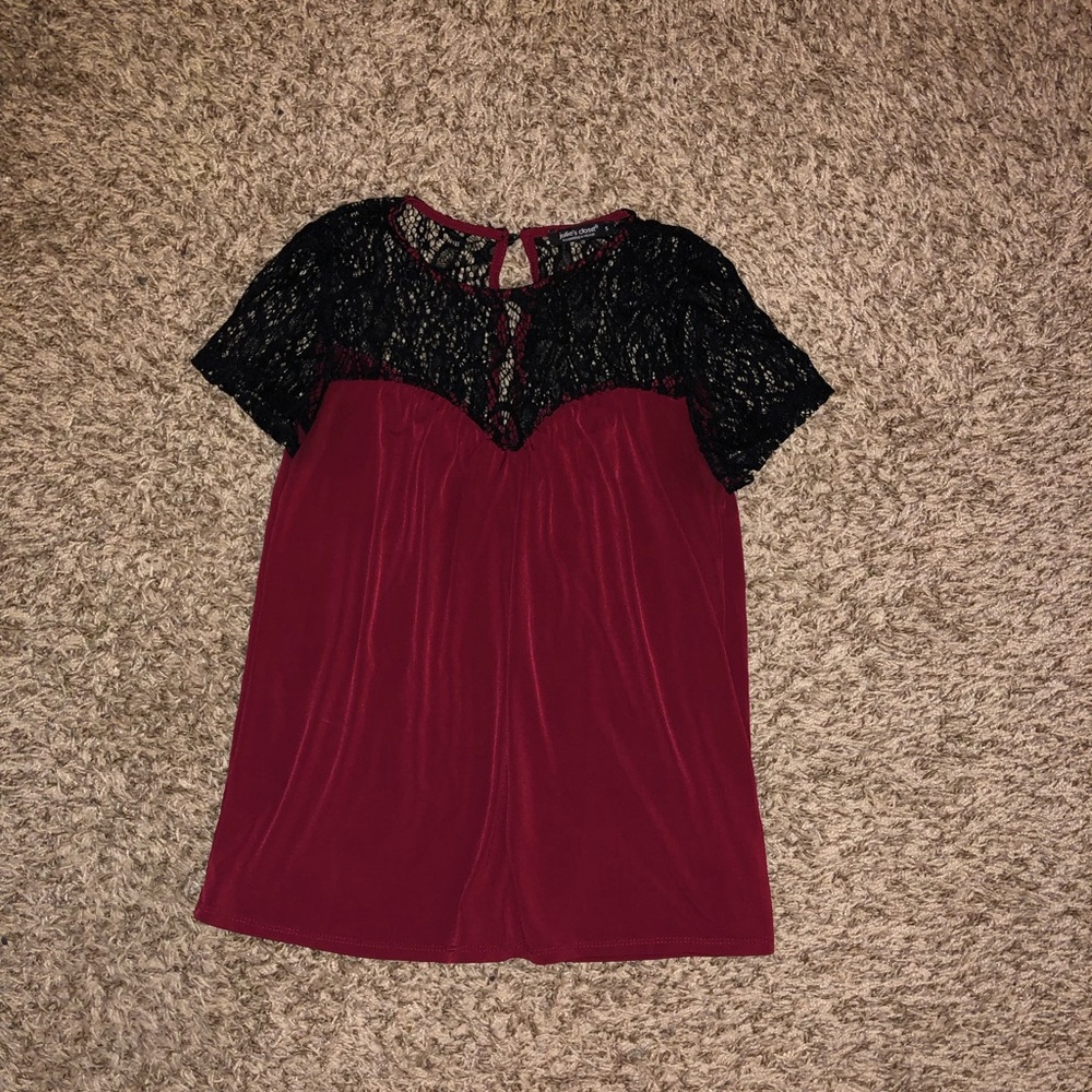 Red shirt with lace detailing